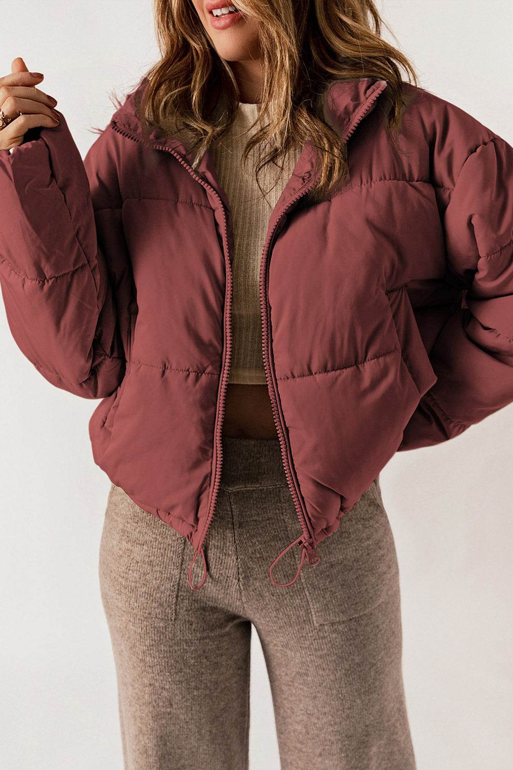 Zip-Up Collared Long Sleeve Coat - MARIGOLD