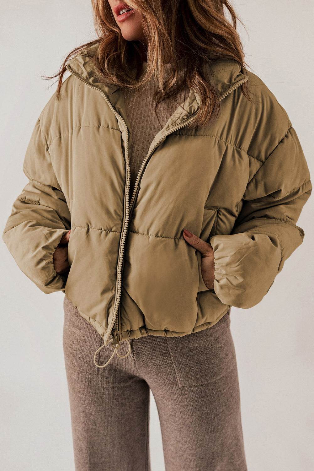 Zip-Up Collared Long Sleeve Coat - MARIGOLD