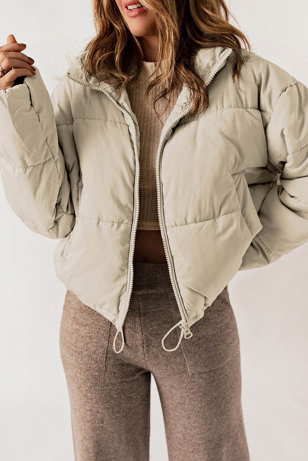 Zip-Up Collared Long Sleeve Coat - MARIGOLD