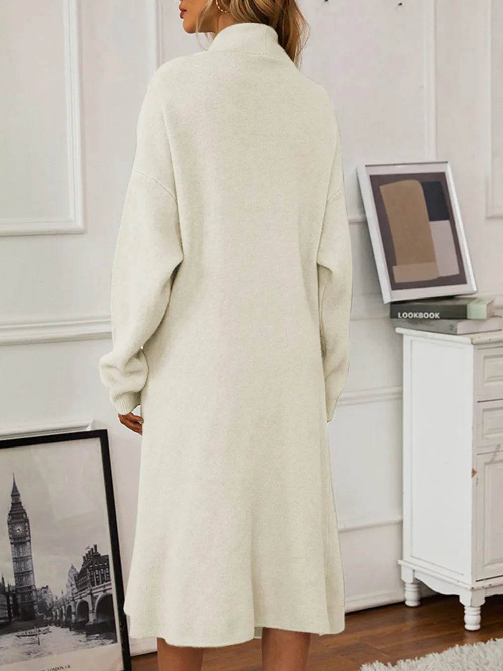 V-Neck Cami Dress and Open Front Cardigan Sweater Set - MARIGOLD