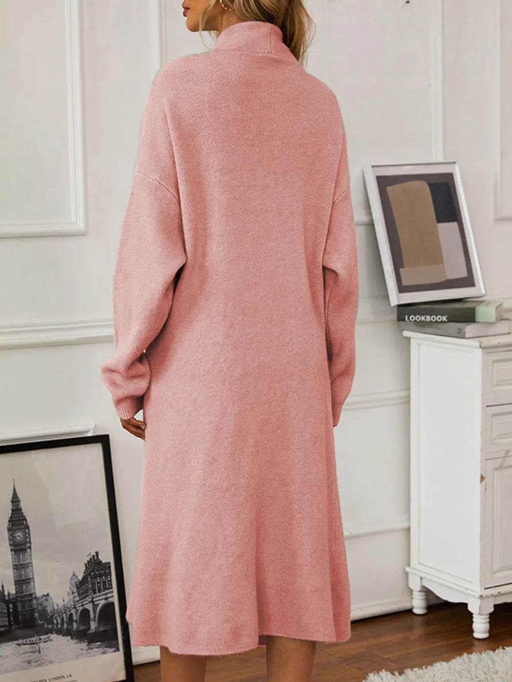 V-Neck Cami Dress and Open Front Cardigan Sweater Set - MARIGOLD