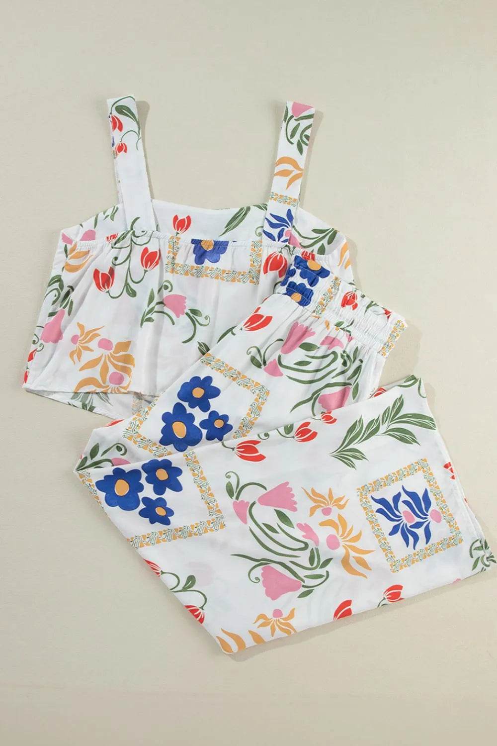 Relaxed Floral Vacation Set: Square Neck Top & Pants - MARIGOLD
