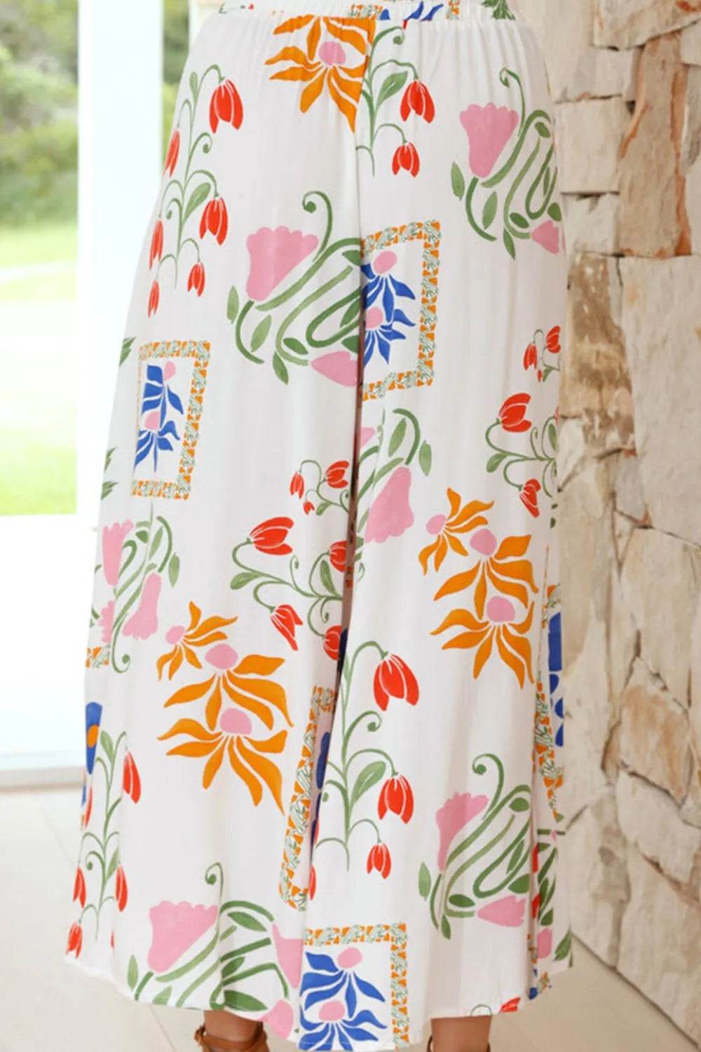 Relaxed Floral Vacation Set: Square Neck Top & Pants - MARIGOLD