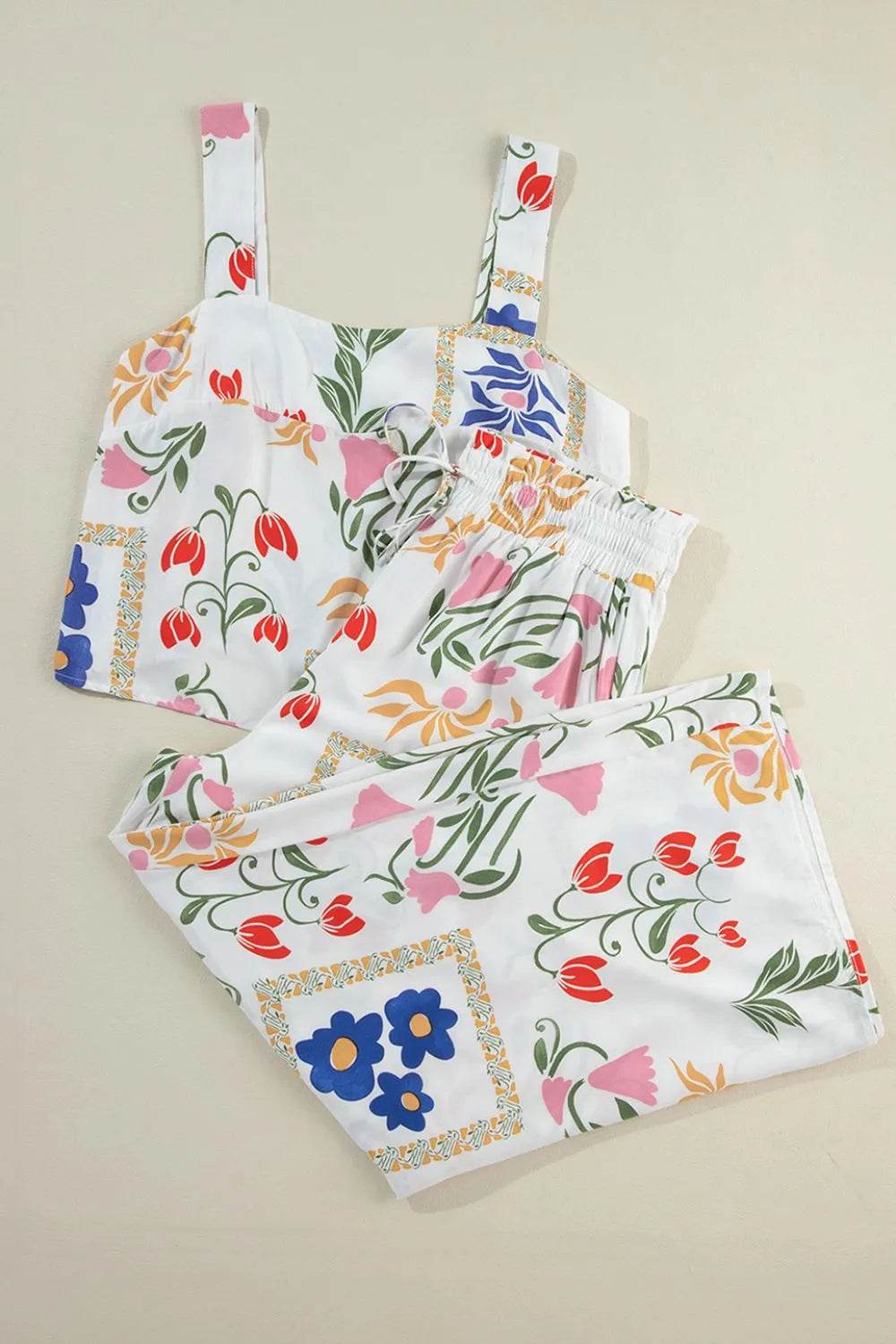 Relaxed Floral Vacation Set: Square Neck Top & Pants - MARIGOLD