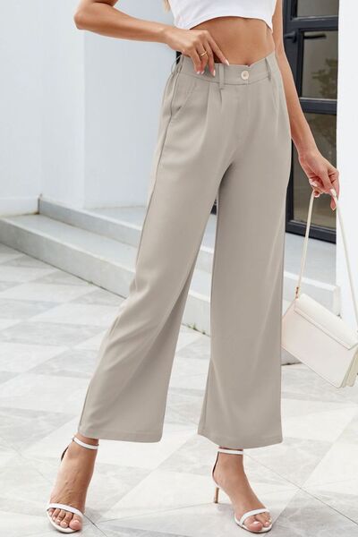Pocketed High Waist Pants - MARIGOLD