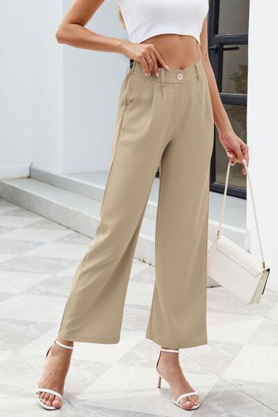 Pocketed High Waist Pants - MARIGOLD