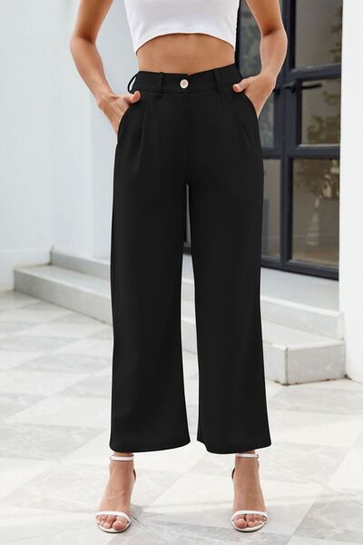Pocketed High Waist Pants - MARIGOLD