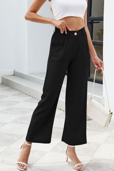 Pocketed High Waist Pants - MARIGOLD