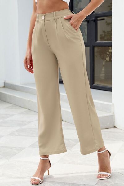 Pocketed High Waist Pants - MARIGOLD