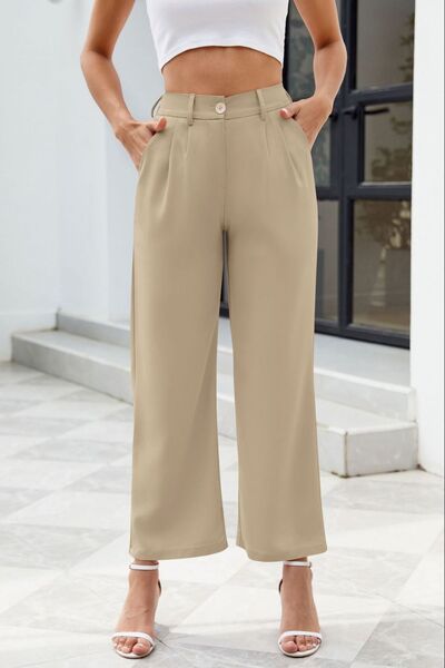 Pocketed High Waist Pants - MARIGOLD