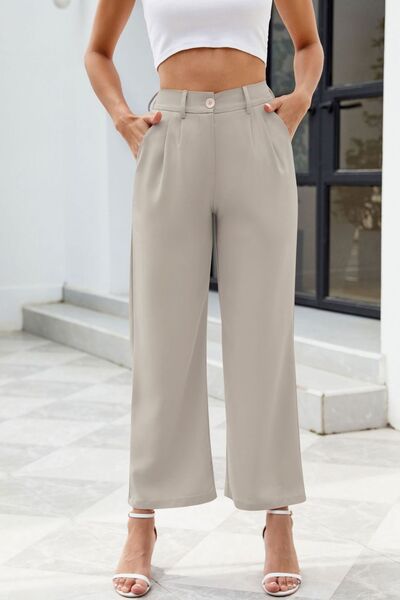 Pocketed High Waist Pants - MARIGOLD