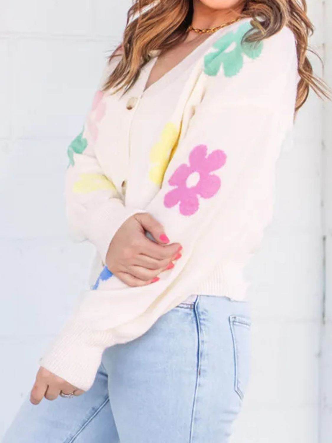 Long Sleeve Pink Floral Button Cardigan - Plus Size - MARIGOLD