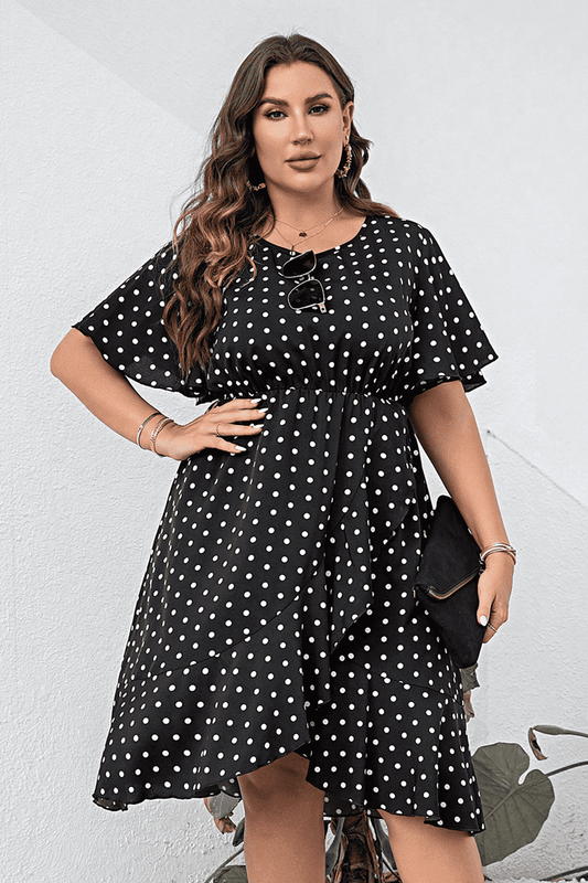 Polka Dot Flutter Sleeve Dress (Curve) - MARIGOLD