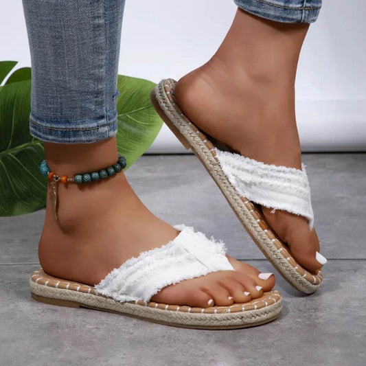 Toe Post Raw Hem Flat Sandals - MARIGOLD