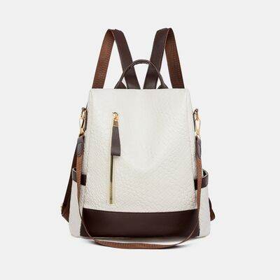 Chic Woven Design PU Leather Backpack with Multiple Handles - MARIGOLD