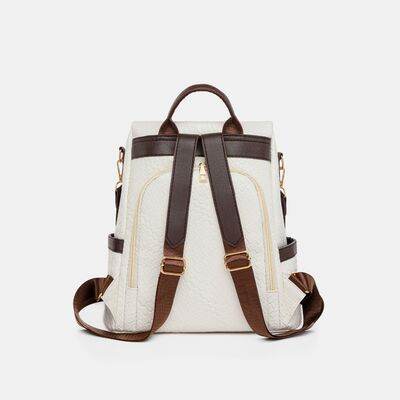 Chic Woven Design PU Leather Backpack with Multiple Handles - MARIGOLD
