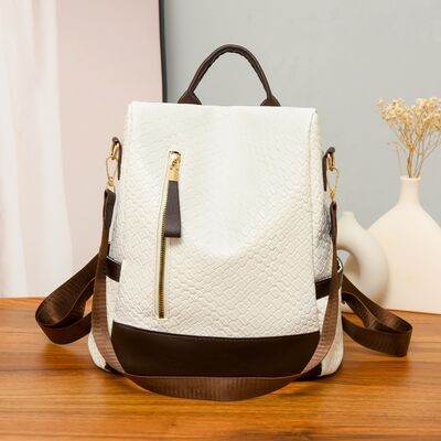 Chic Woven Design PU Leather Backpack with Multiple Handles - MARIGOLD