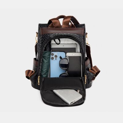 Chic Woven Design PU Leather Backpack with Multiple Handles - MARIGOLD
