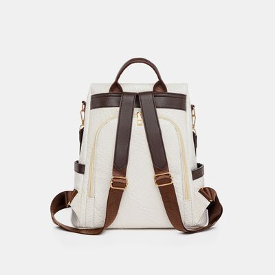 Chic Woven Design PU Leather Backpack with Multiple Handles - MARIGOLD