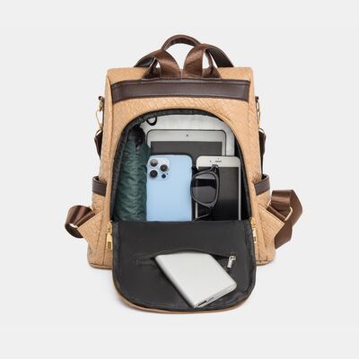 Chic Woven Design PU Leather Backpack with Multiple Handles - MARIGOLD