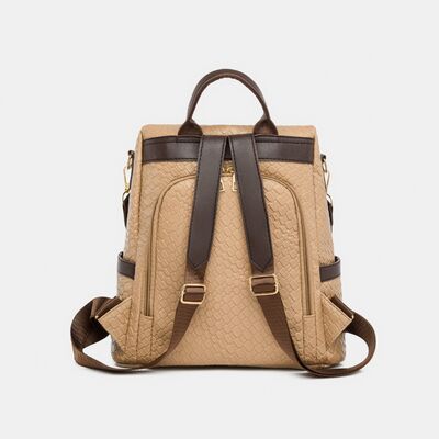 Chic Woven Design PU Leather Backpack with Multiple Handles - MARIGOLD