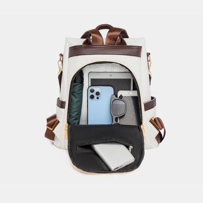 Chic Woven Design PU Leather Backpack with Multiple Handles - MARIGOLD