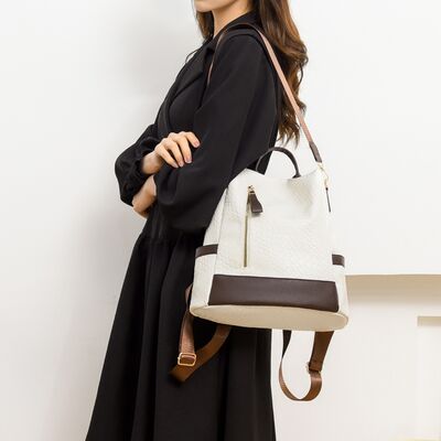 Chic Woven Design PU Leather Backpack with Multiple Handles - MARIGOLD