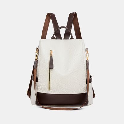 Chic Woven Design PU Leather Backpack with Multiple Handles - MARIGOLD