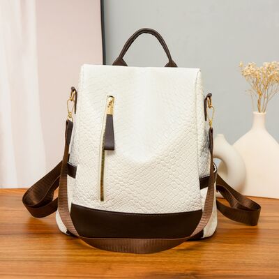 Chic Woven Design PU Leather Backpack with Multiple Handles - MARIGOLD