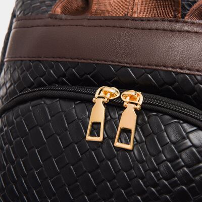 Chic Woven Design PU Leather Backpack with Multiple Handles - MARIGOLD