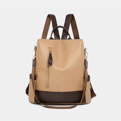 Chic Woven Design PU Leather Backpack with Multiple Handles - MARIGOLD