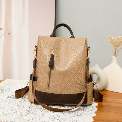 Chic Woven Design PU Leather Backpack with Multiple Handles - MARIGOLD