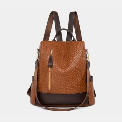 Chic Woven Design PU Leather Backpack with Multiple Handles - MARIGOLD