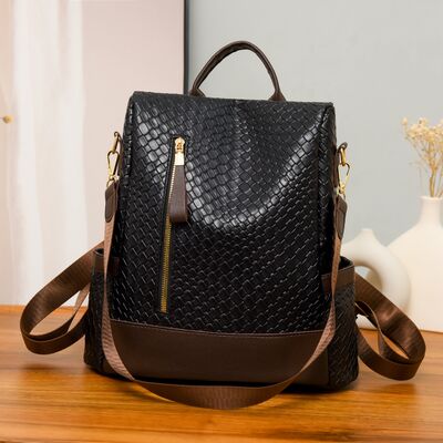 Chic Woven Design PU Leather Backpack with Multiple Handles - MARIGOLD