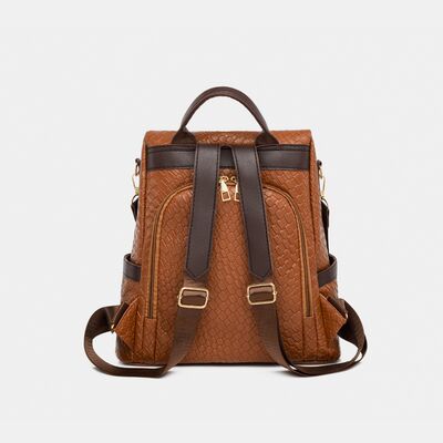 Chic Woven Design PU Leather Backpack with Multiple Handles - MARIGOLD