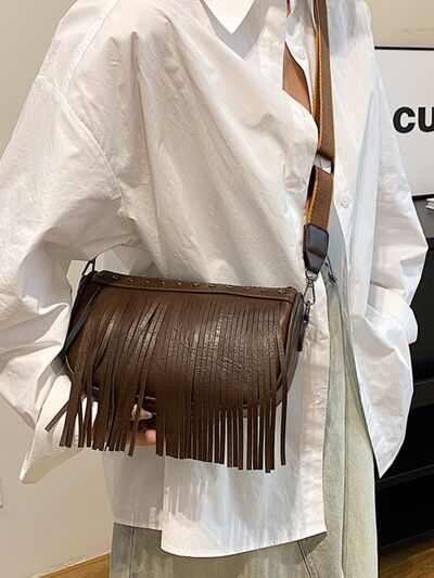 Boho Chic Fringe & Studded Crossbody Bag - MARIGOLD