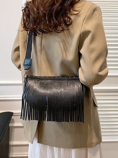 Boho Chic Fringe & Studded Crossbody Bag - MARIGOLD