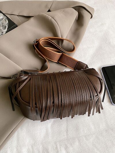 Boho Chic Fringe & Studded Crossbody Bag - MARIGOLD