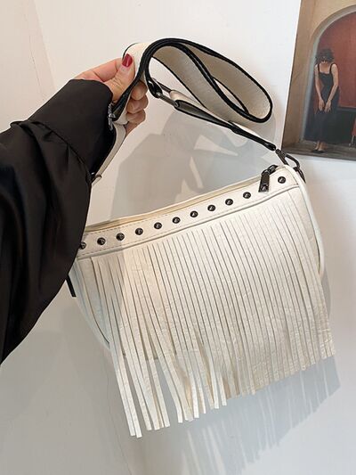 Boho Chic Fringe & Studded Crossbody Bag - MARIGOLD