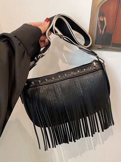 Boho Chic Fringe & Studded Crossbody Bag - MARIGOLD
