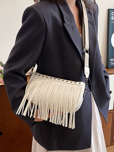 Boho Chic Fringe & Studded Crossbody Bag - MARIGOLD