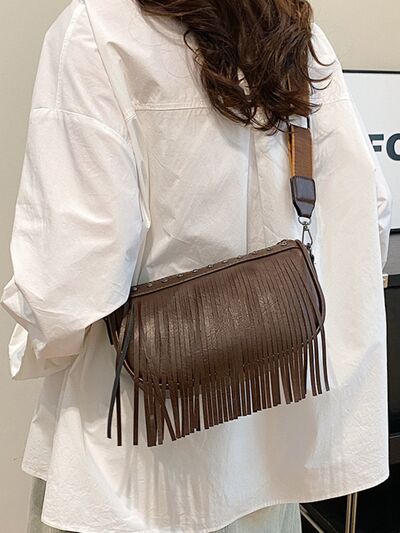 Boho Chic Fringe & Studded Crossbody Bag - MARIGOLD