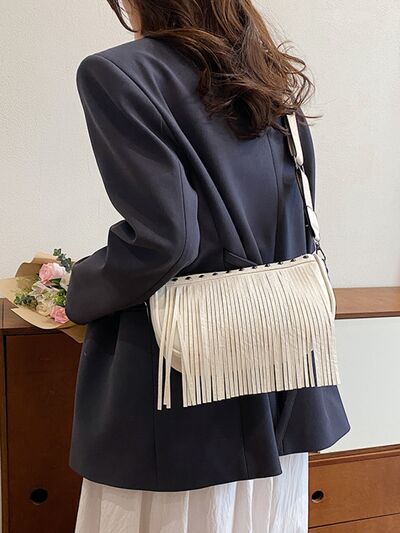 Boho Chic Fringe & Studded Crossbody Bag - MARIGOLD