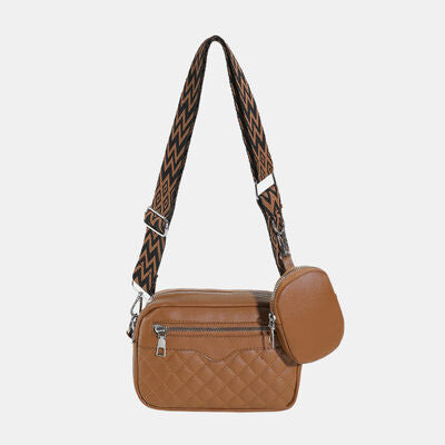 Diamond Stitch Crossbody Bag with Earphone Holder - MARIGOLD