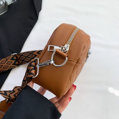 Diamond Stitch Crossbody Bag with Earphone Holder - MARIGOLD
