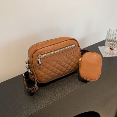 Diamond Stitch Crossbody Bag with Earphone Holder - MARIGOLD