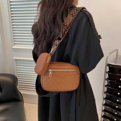 Diamond Stitch Crossbody Bag with Earphone Holder - MARIGOLD