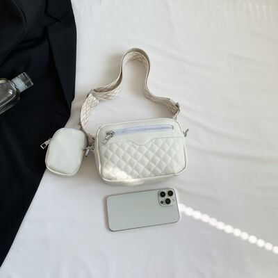 Diamond Stitch Crossbody Bag with Earphone Holder - MARIGOLD