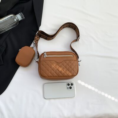 Diamond Stitch Crossbody Bag with Earphone Holder - MARIGOLD