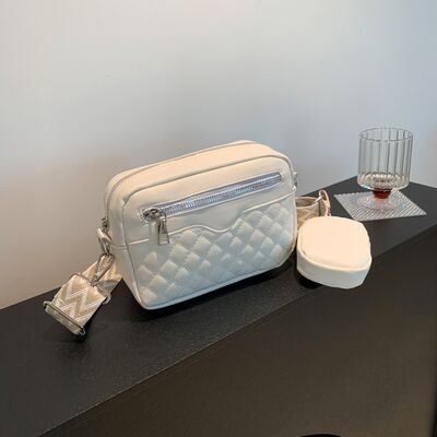 Diamond Stitch Crossbody Bag with Earphone Holder - MARIGOLD